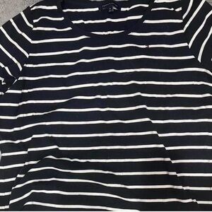 Tommy Hilfiger Men's Navy and White Striped Long Sleeve Tee